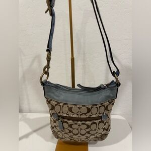 Coach Crossbody Bag in Light Blue and Khaki Signature Canvas